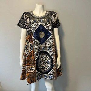 Hand Stitched Tribal print pleated side panel summer dress one size